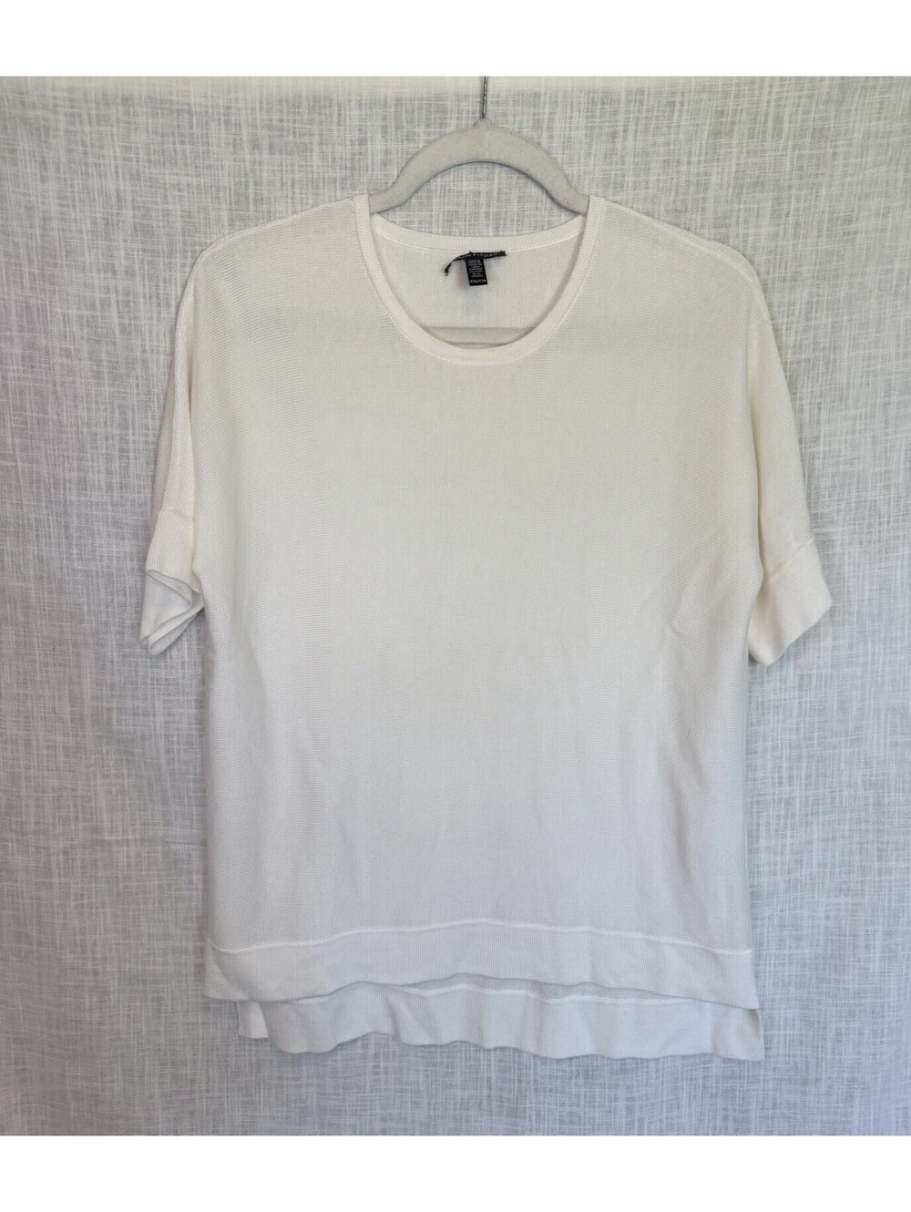 Eileen Fisher Ivory Silk Tencel Link-Stitch Crew Top Oversized XXS Quiet Luxury